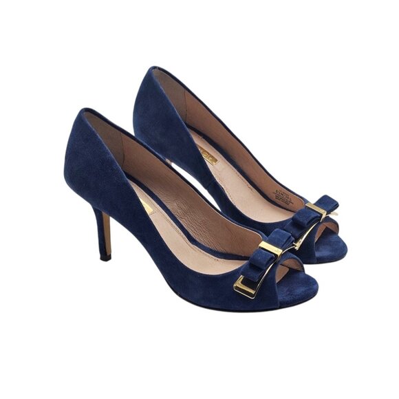 Women's - Louise et Cie Nerine Blue Suede Open Toe Heels, Size 6 1/2 - Picture 1 of 11